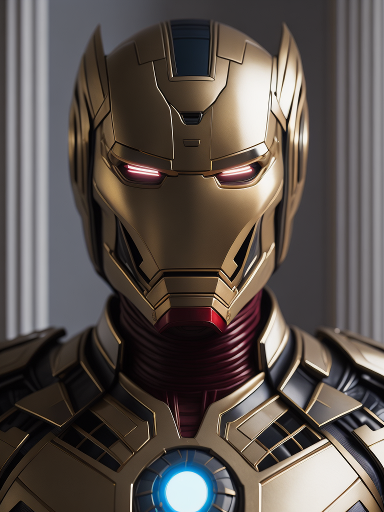 Marvel Ironman made of azulejo's white, red and blue, gold details, rococo style, sculpture statue porcelain white and gold marble, Intricate detail, Middle shot portrait, ultra high details, large eyes, Cinematic lighting, ultra high definition, art station, Smooth, sharp focus, Photorealism, Photography, Realistic Detail, Depth of field, 8k, Full HD, 3d, Super resolution, octane render, Long exposure, unreal engine.