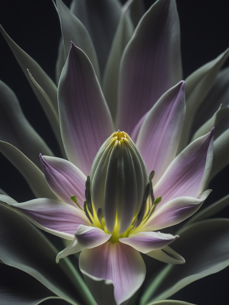 macro photo of a Bioluminescent Flower of a Lily, Glowing Bioluminescence