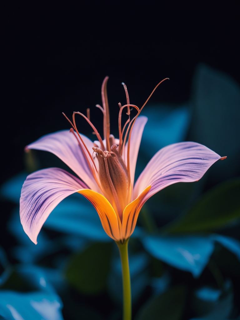 macro photo of a Bioluminescent Flower of a Lily, Glowing Bioluminescence