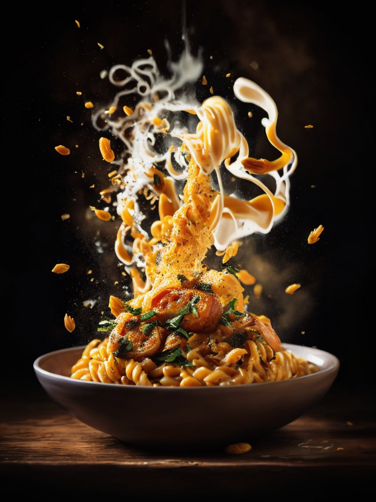 high quality cinematic food explosion, Italian pasta