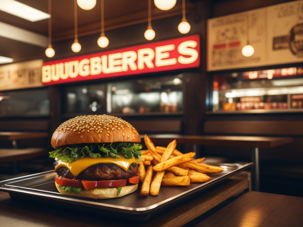 vintage photo of burger and fries on a tray in colorful vintage diner