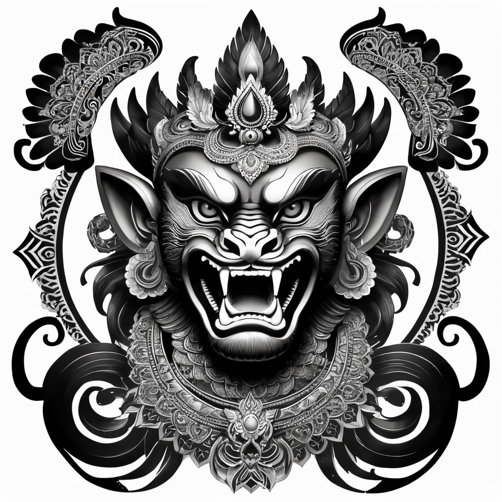 tattoo, Garuda, Thai modern, black, 6*6 inches, powerful, strong, majestic, protective, sacred