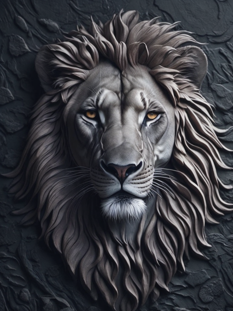 A stone carvings art wall panel mural, depicting wildlife, lions, intricate, elegant, highly detailed, abstract art, smooth, sharp focus