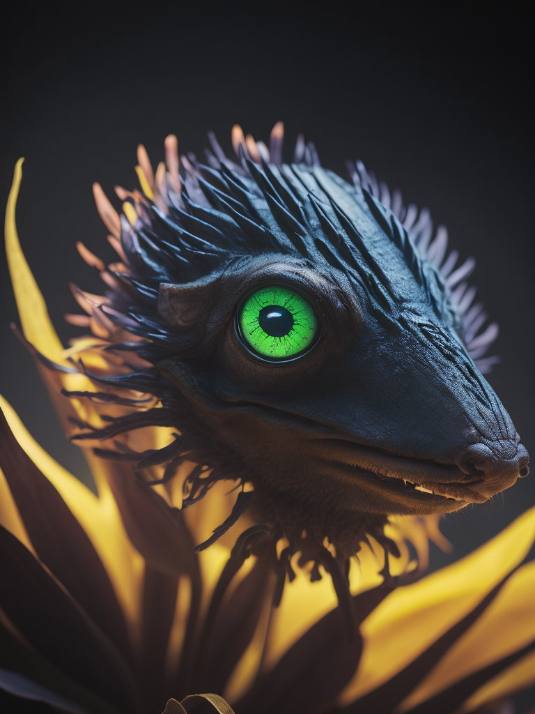 Alien Glowing Flora, Bioluminescent Blossom with with elements of arthropods and insects, Bioluminescent Flower, Glowing Bioluminescence Alien Plant, HD, high resolution