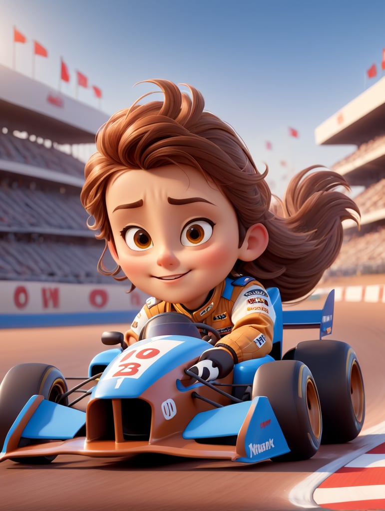 A race car pilot, brown hair