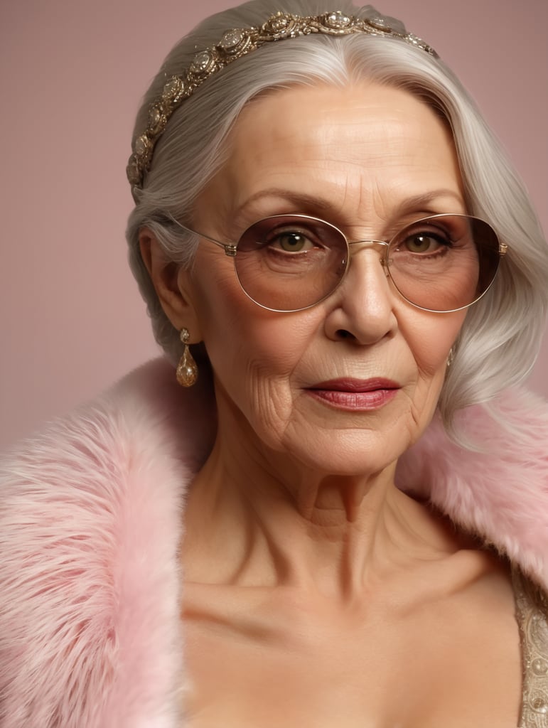 A portrait of a beautiful stylish old woman, glamorous Hollywood portraits, highly realistic, daz3d, women designers, high resolution
