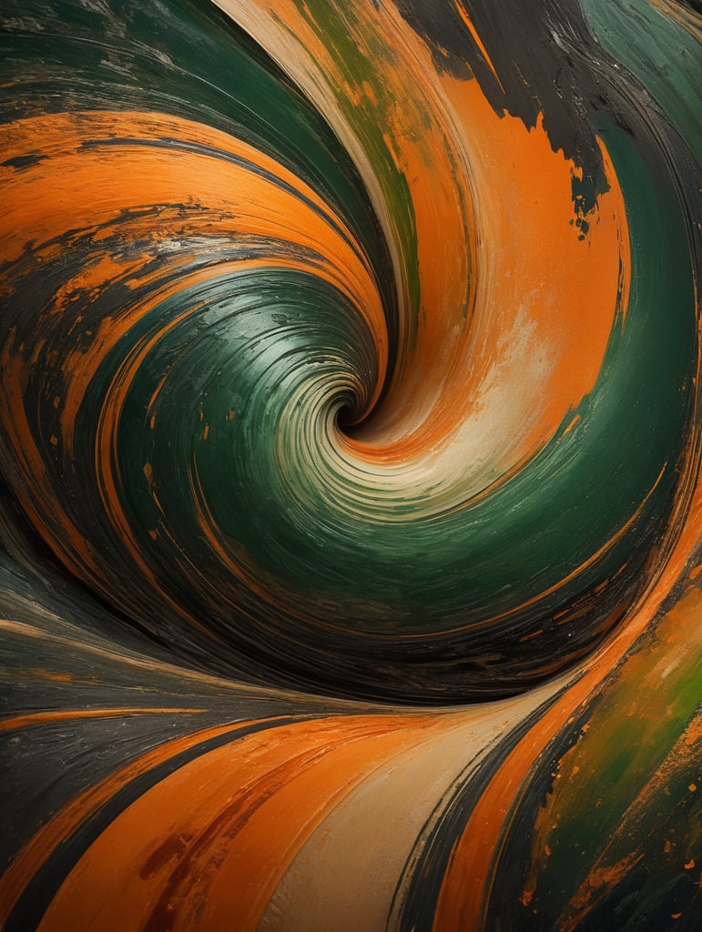 Abstract swirling patterns of green and orange hues blending seamlessly, creating a vibrant and dynamic visual. Use these captivating paint textures as a foundation for your brand's supporting backgrounds, exuding a sense of creativity and fluidity. The view from the top offers a unique perspective, capturing the essence of liquid movement and energy