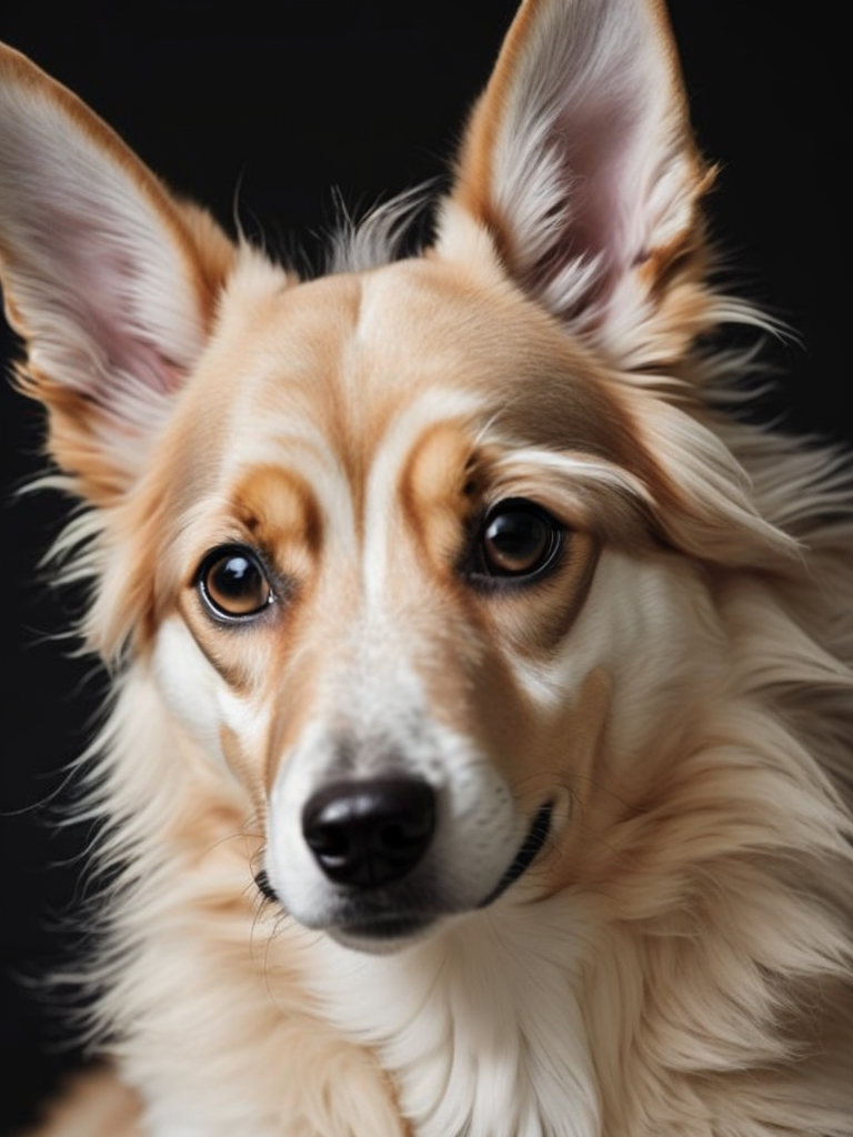 Podengo Portoghese doodle dog with garden background