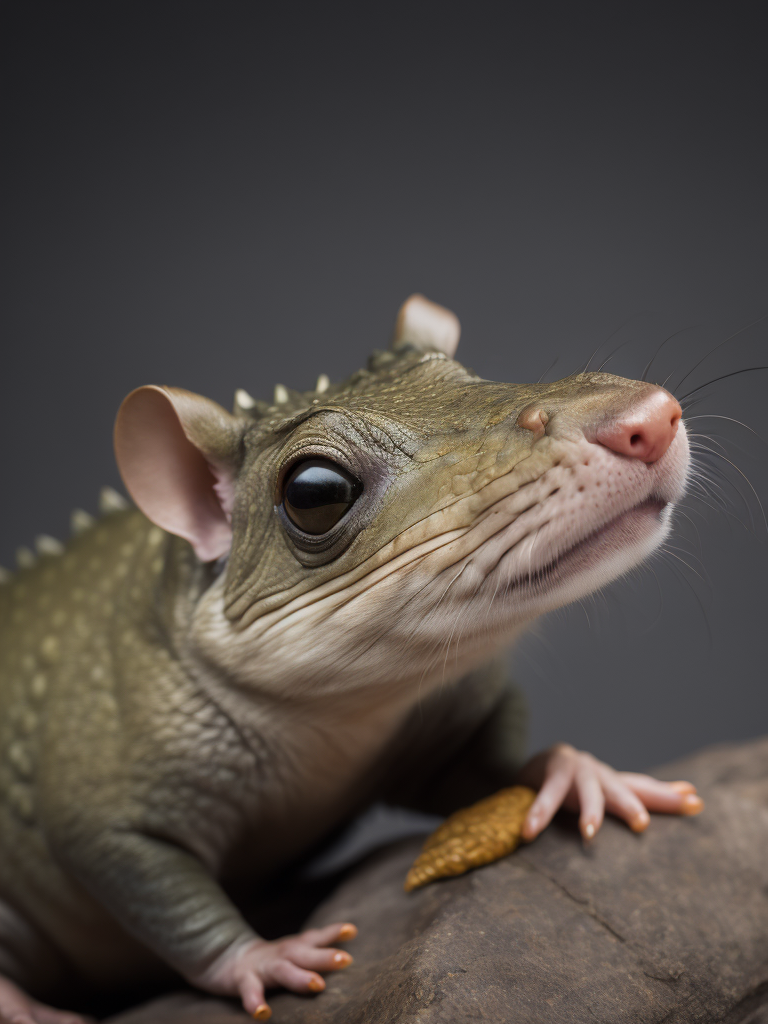 Hybrid rat and crocodile, Depth of field, Incredibly high detail, gradient background, Vibrant colors