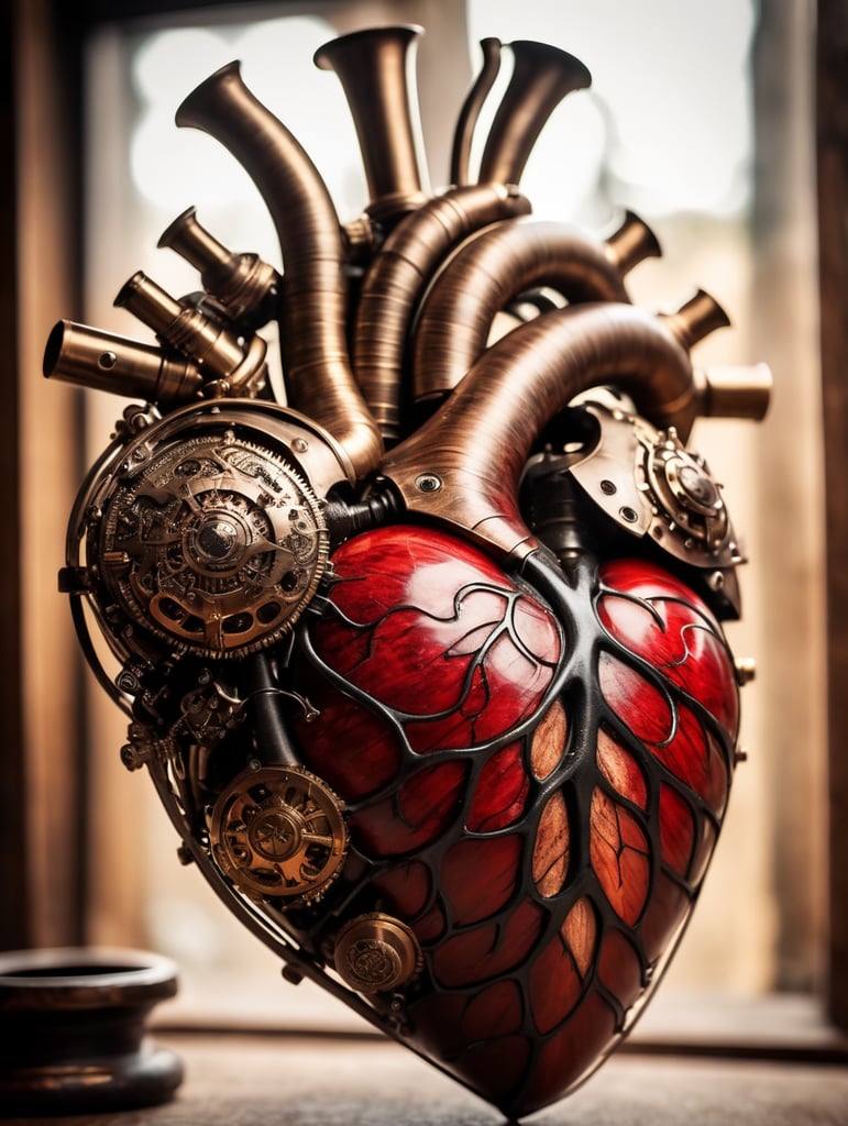 human heart made by a skilled craftsman in medieval steampunk style