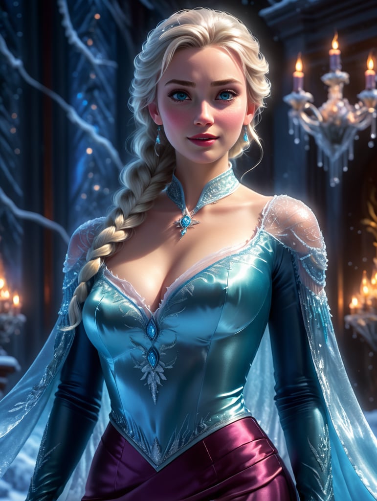elsa from frozen in a ((((satin blouse))))