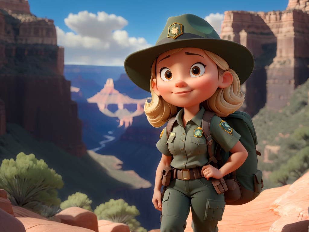 female park ranger hiking in grand canyon