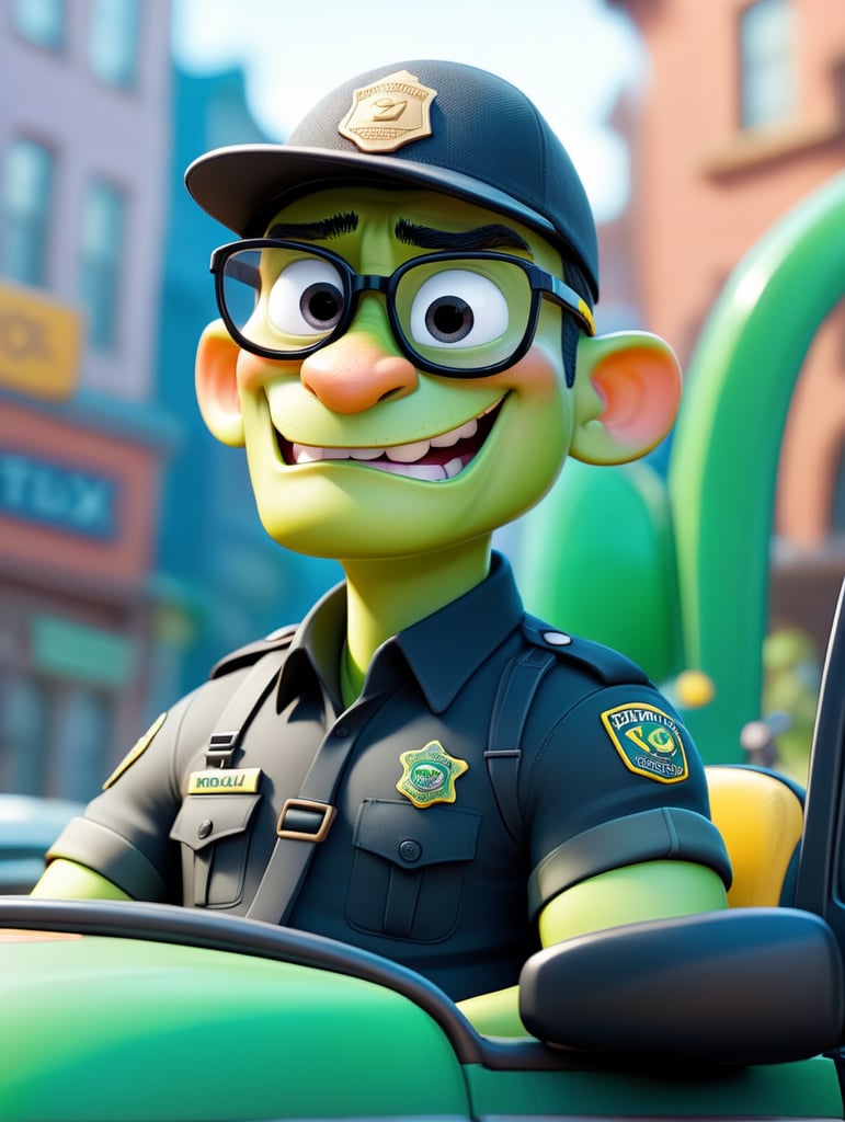 Alligator police officer, sitting behind the wheel of a taxi, close-up shot, sunglasses, clipart, stock photo