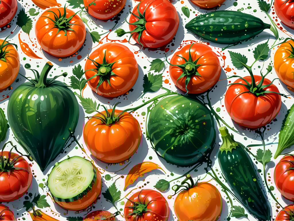 seamless pattern with tomatos carrot cucumber paprika on light background
