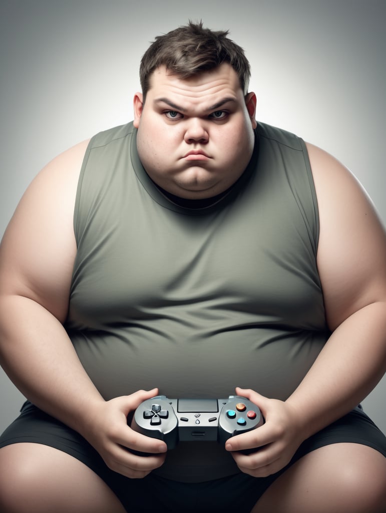 Fat ugly gamer boy