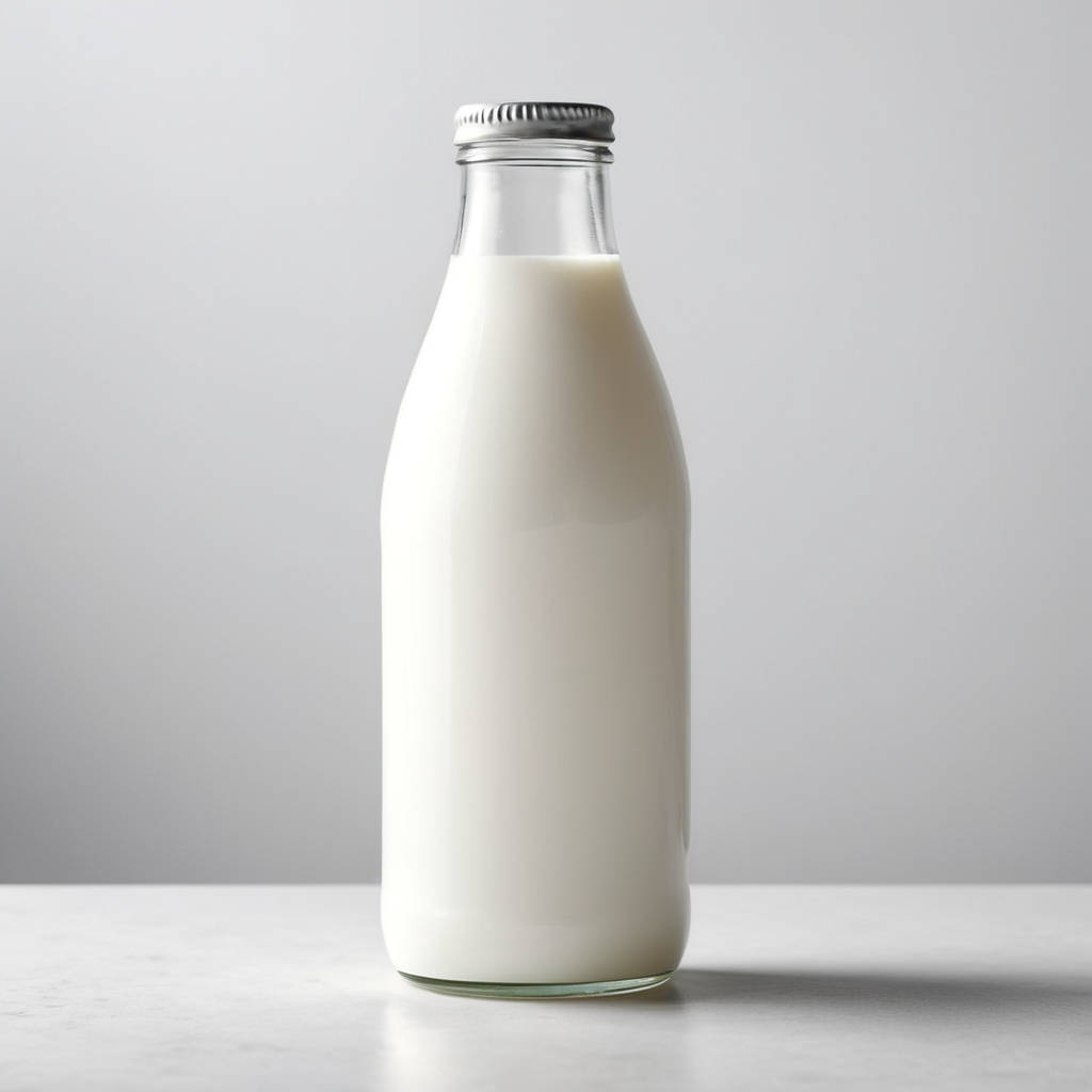 A mockup of a glass bottle of milk.