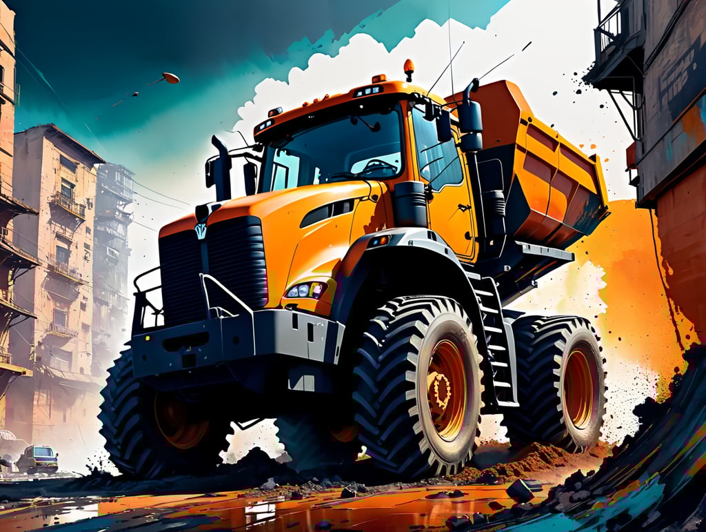 A regular size tracktor plows in a way too small planet. The tracktor blow a dense black fume