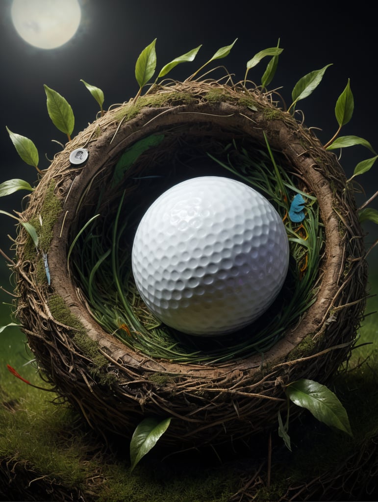 big golf ball, bird's nest