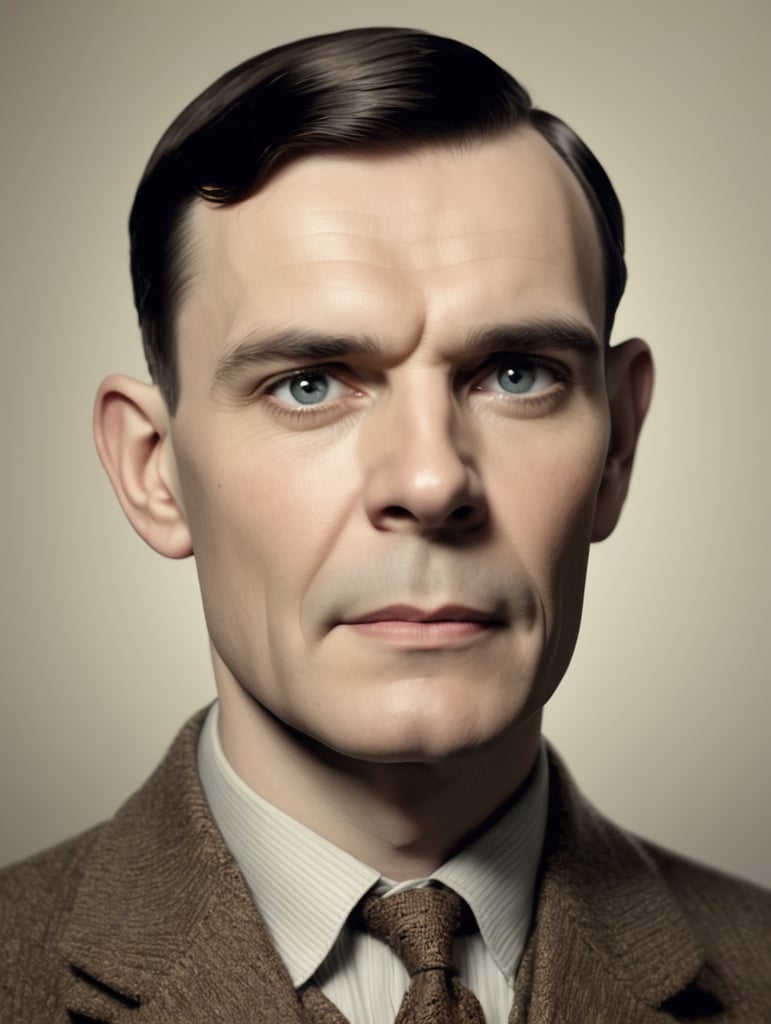 Do a portrait of Alan Turing as a man of 65.