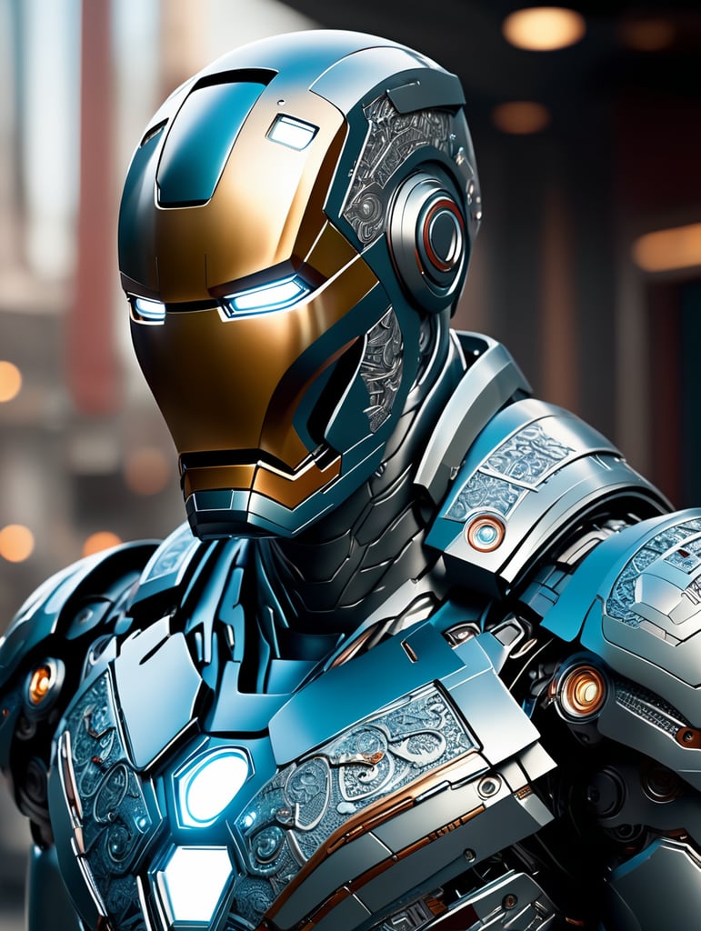 A hyper realistic iron man in advanced futuristic suit, intricate detail cinematic