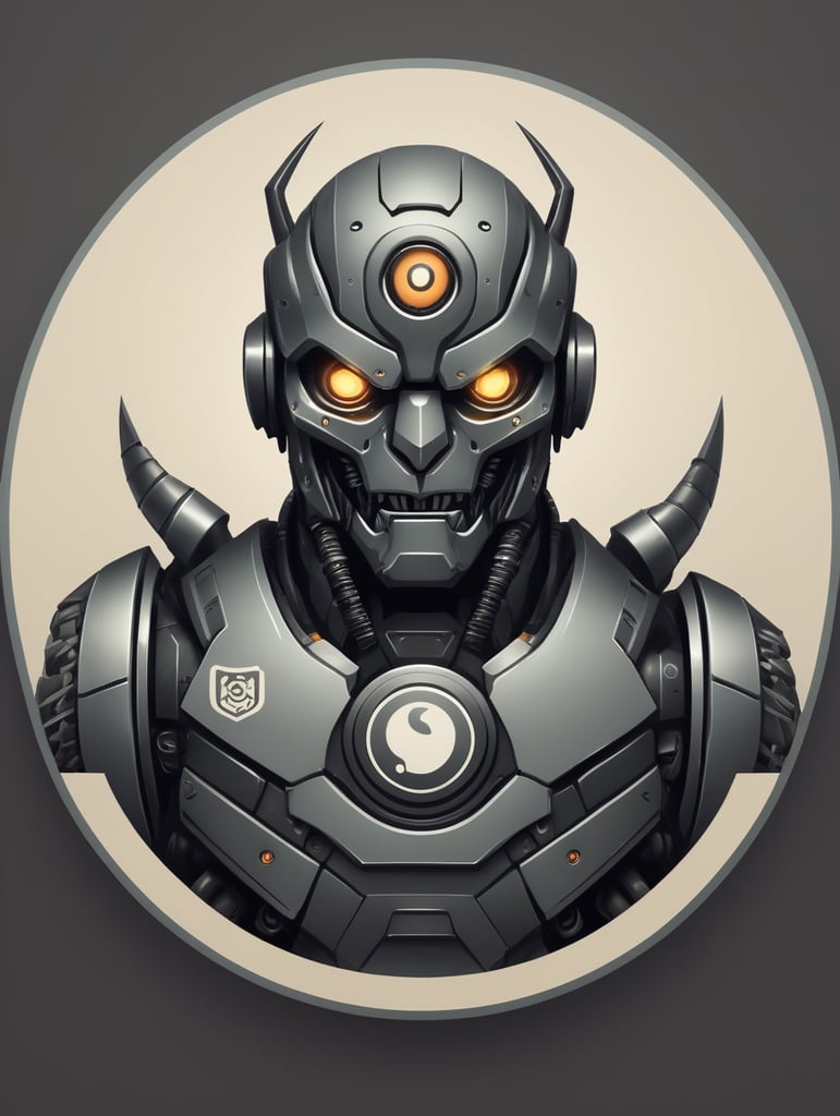 A logo for my gaming brand. A robot looking like monster in a circle logo