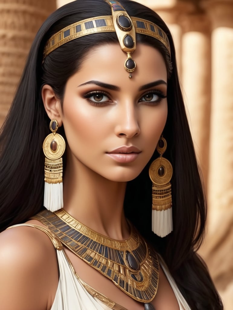 Ancient Egyptian princess, dark smooth hair, beauty