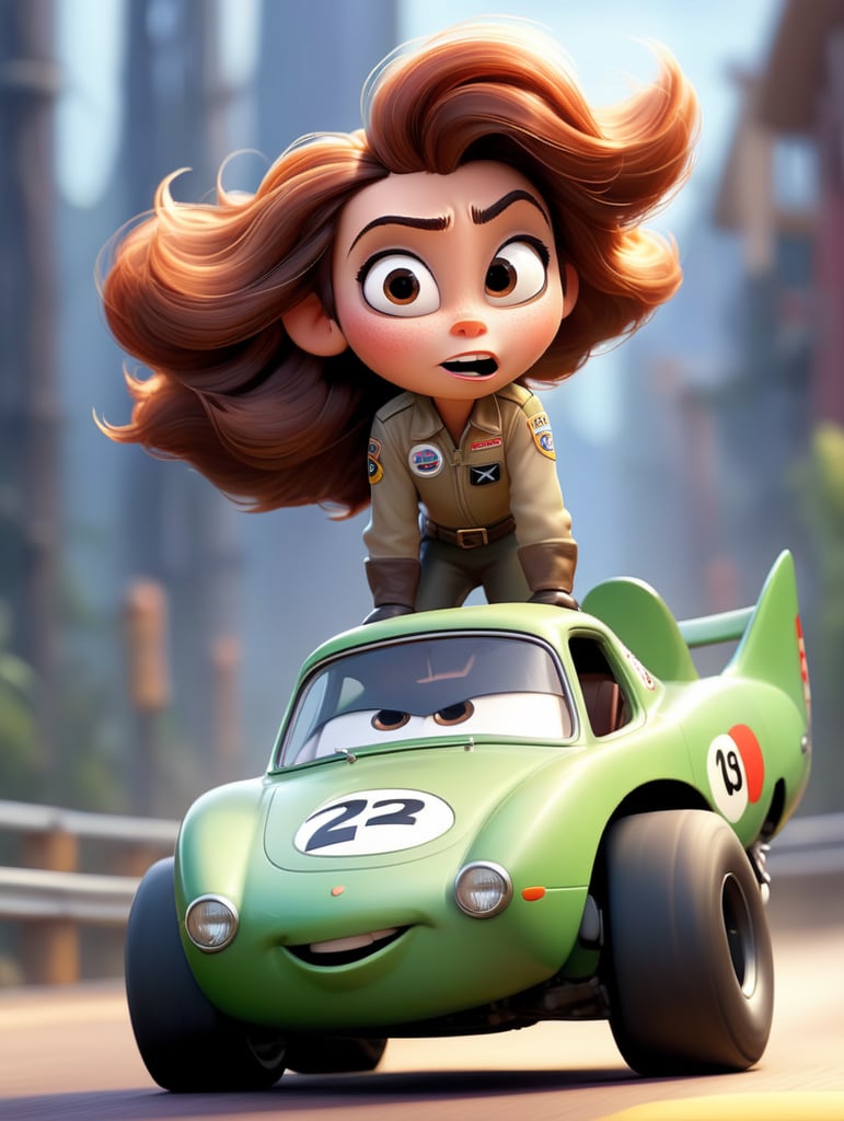 A race car pilot, brown hair