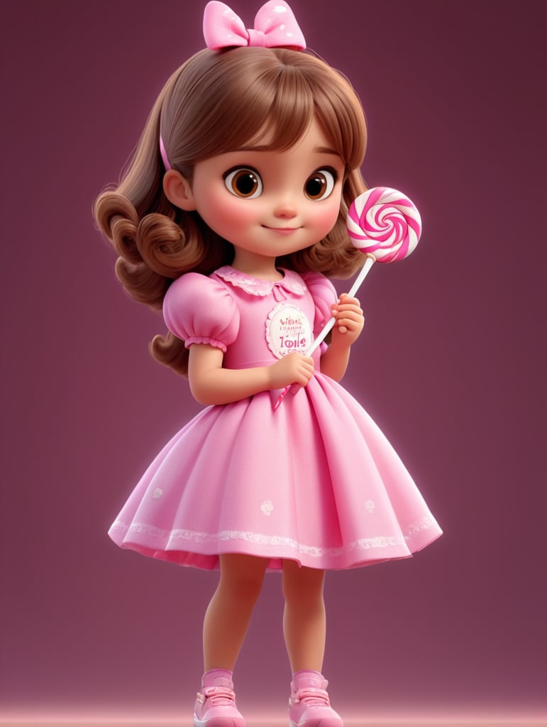 cute little girl hold lollipop medium brown hair pink dress