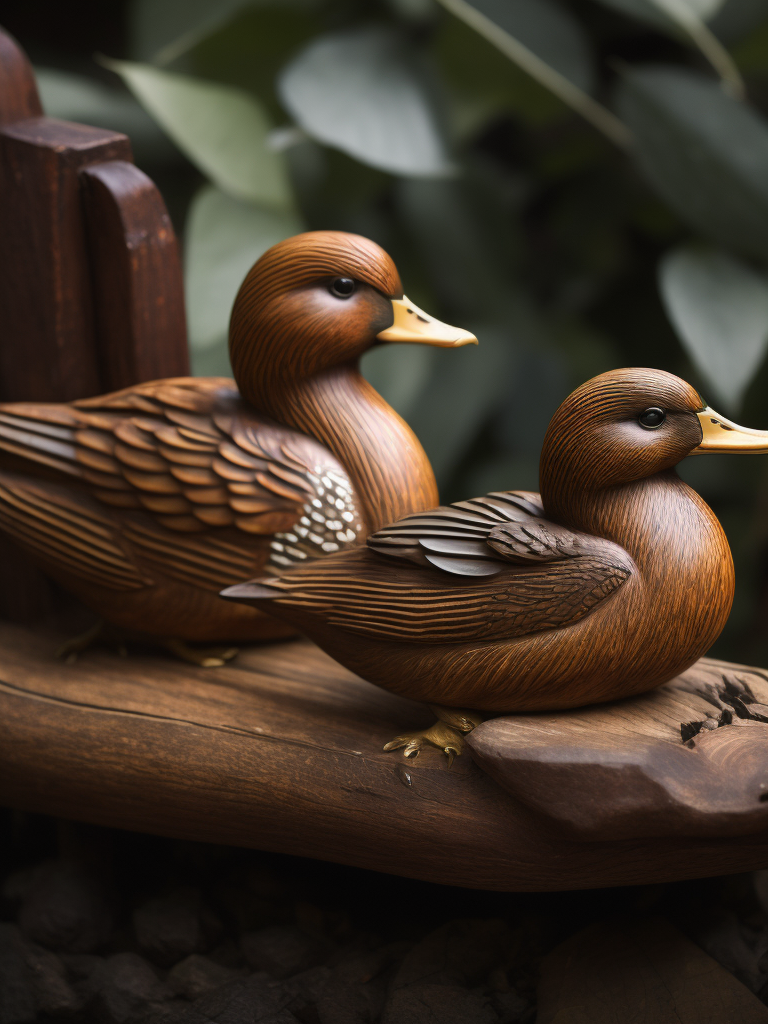 a deep carved wooden duck, sharp on details