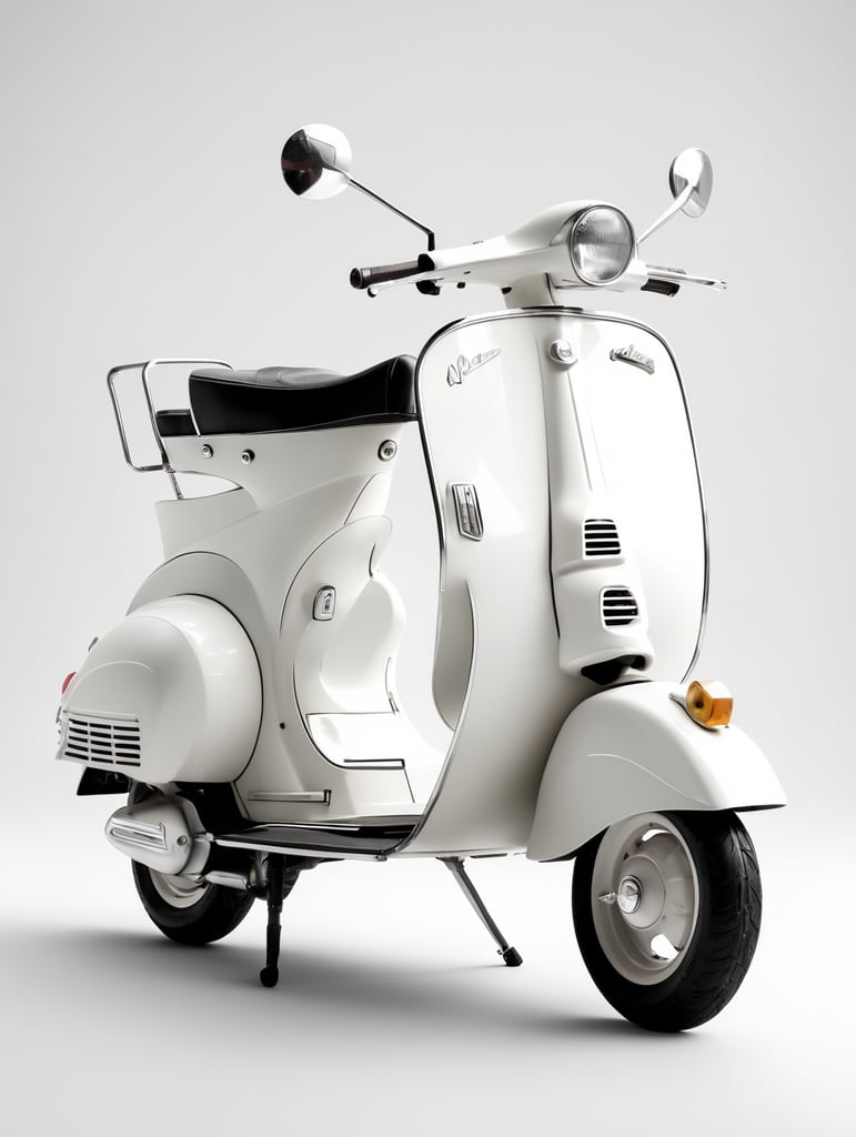 vintage white vespa, low angle view, isolated, white background, mockup