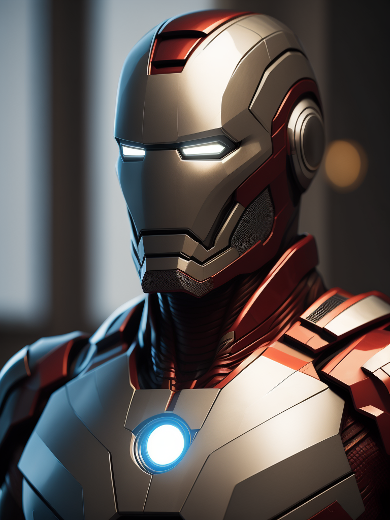 ironman bust, with big beard, in marble statue style, dramatic lighting