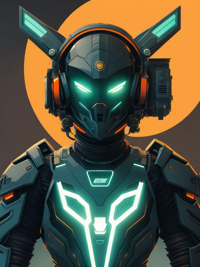 green monochromatic avatar vector illustration of a vibrant and animated female language instructor, centered, green eyes robotic helmet electronic, machine futuristic, abstract shape, flat, 2d, at the style of malika favre, #0648FE, 8k, akira style design, neon city, spaceship grey blue and red, moon tech station, black solid suit tech