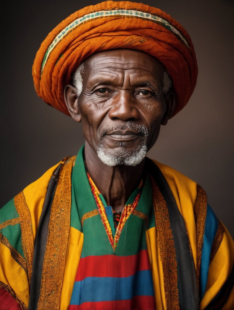 Portrait of Malian wearing traditional clothes, an elderly man, a farmer