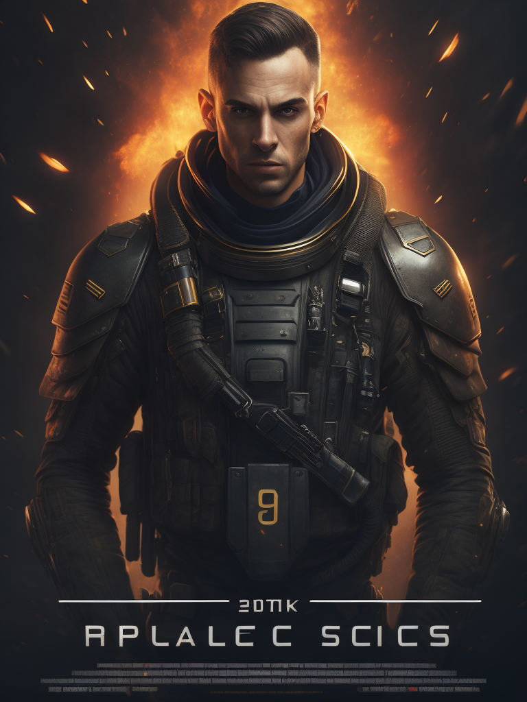 sci fi military poster, portrait of a hero in a front