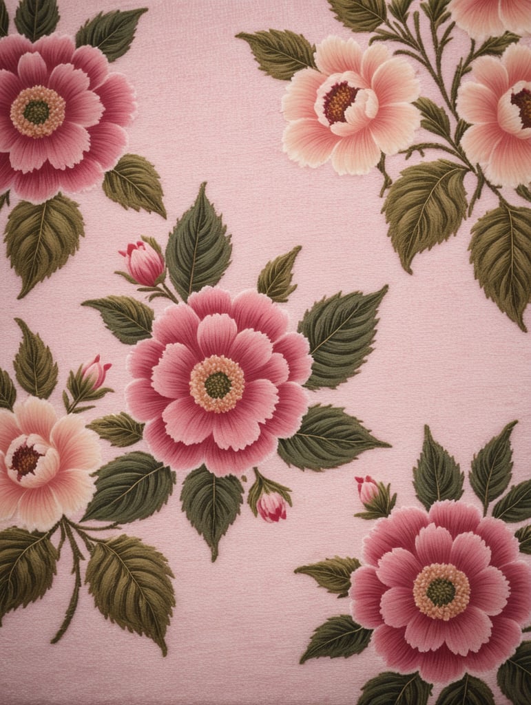 Create a Sherpa fabric texture with a floral pattern in baby pink color, giving it a fluffy and cozy feel.