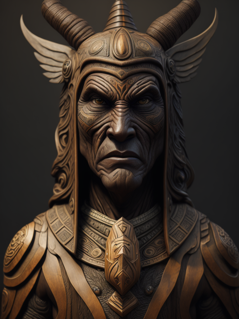 a North American totem carved from the dark wood, detailed, deep carving, handcrafted