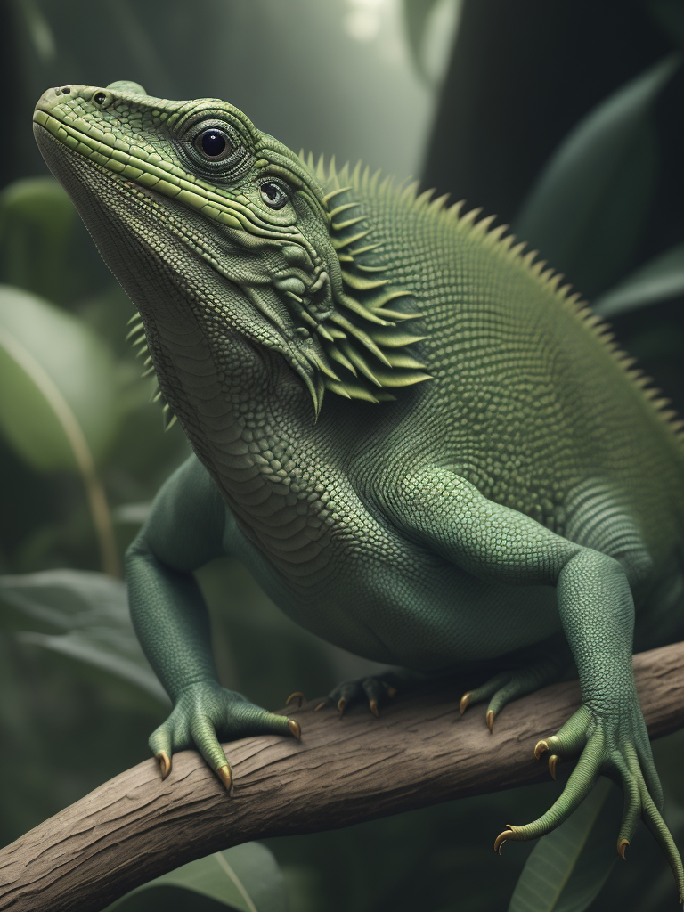 green lizard in tropical jungle