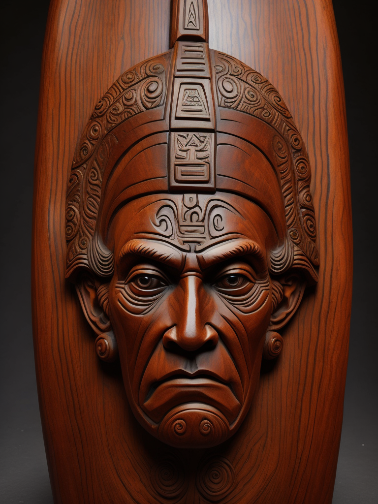 a redskin American totem carved from the dark wood, detailed, deep carving, handcrafted