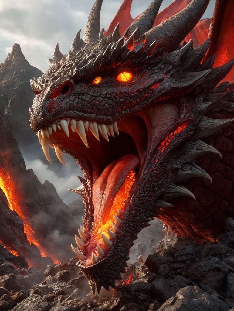 lava coming out of the mouth of a red dragon