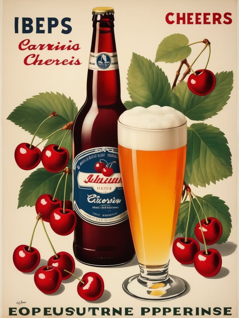 vintage french poster for a beer withy cherries