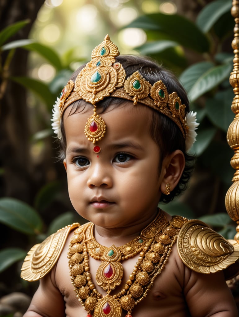 A cute little baby boy dressed like lord Murugan,divine,4K,ultra realistic