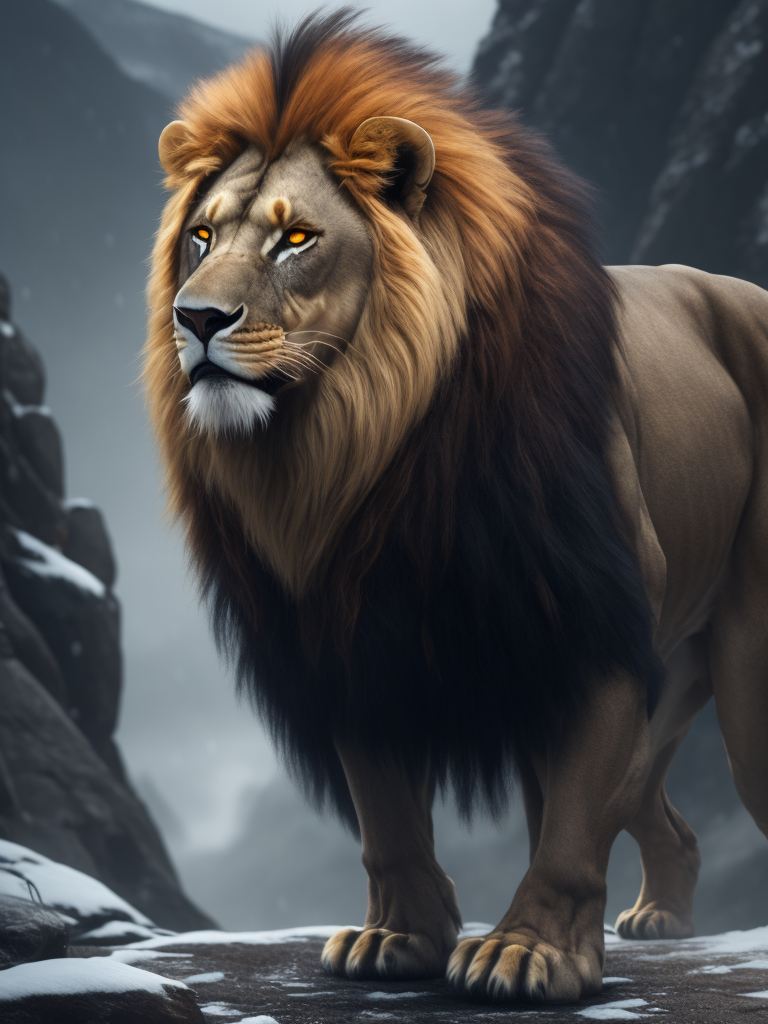 Мутант человек лев, холод горы, зима