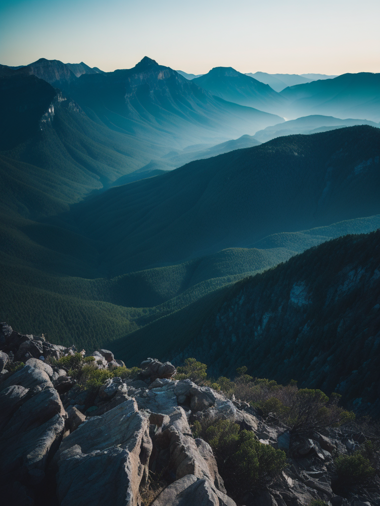 Blurred landscape of blue mountains