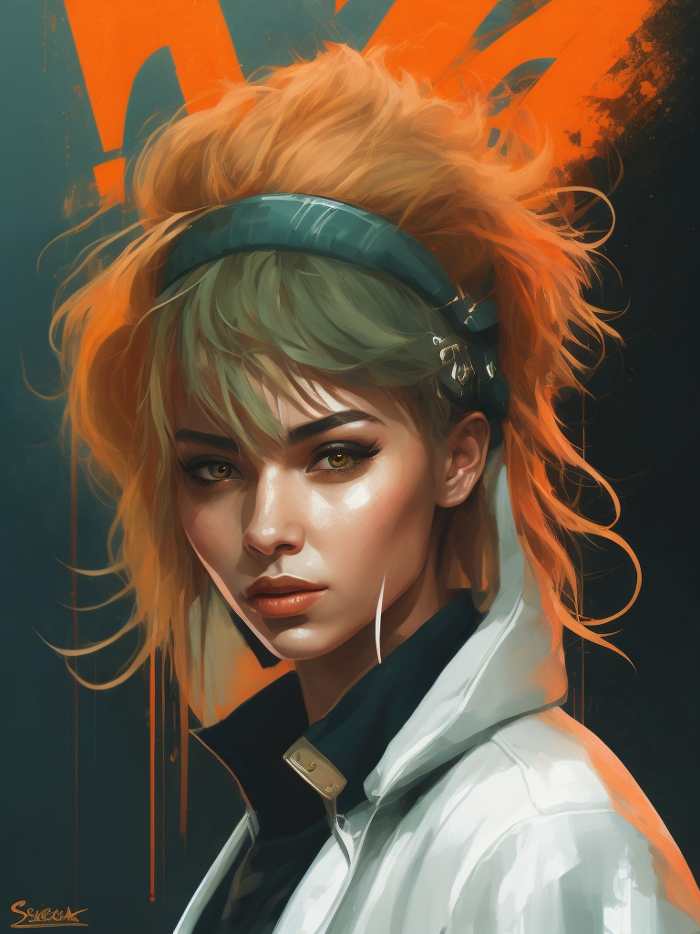 Abstract 1998 european blond hiphop girl by sachin teng x supreme, attractive, stylish, designer, green, asymmetrical, geometric shapes, graffiti, street art