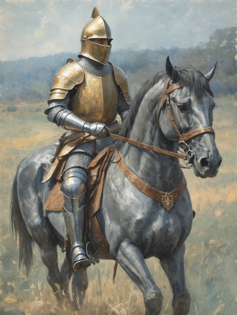 a painting of a medieval knight in a hand-drawn impressionism style