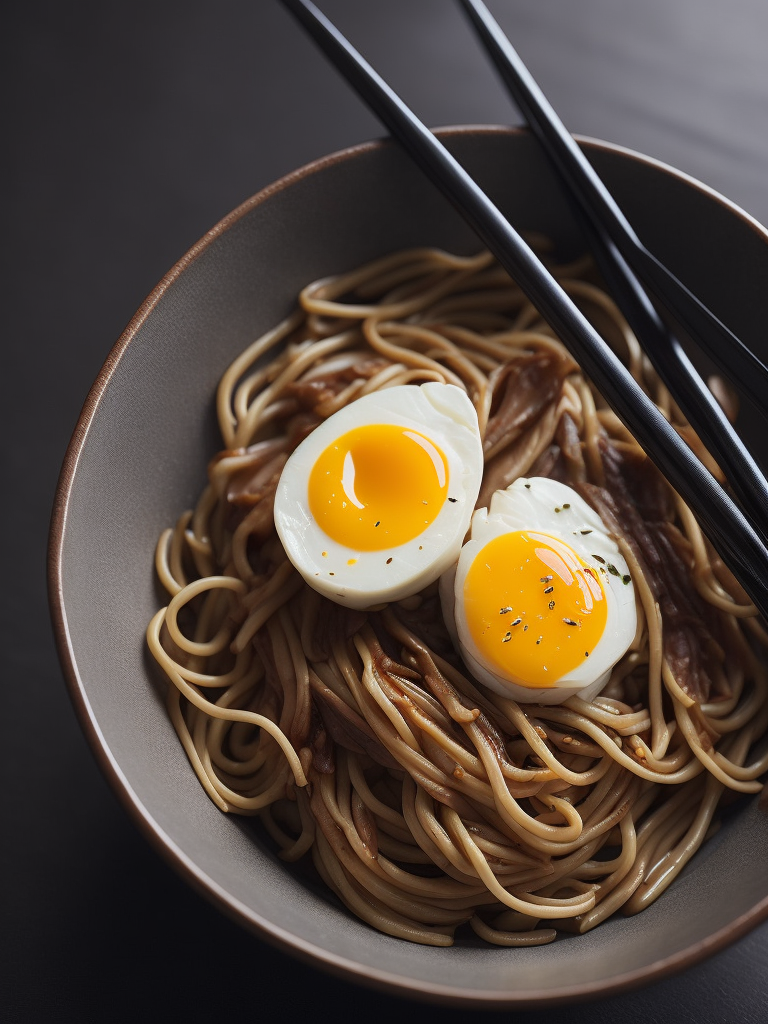 ultra detailed japanese ramen, chopsticks, egg, steam