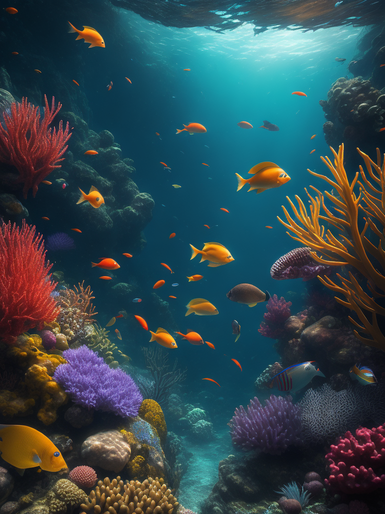 magical underwater scene with colorful coral reefs and exotic fish