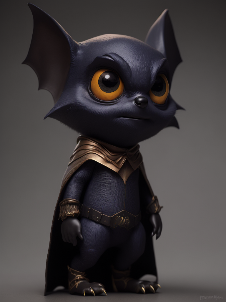 Little bat, cute pixar character, digital painting, studio lighting, creative, big eyes, small nose, standing centered, 3D style, rendered using beautiful Disney animation, Pixar style, Disney style