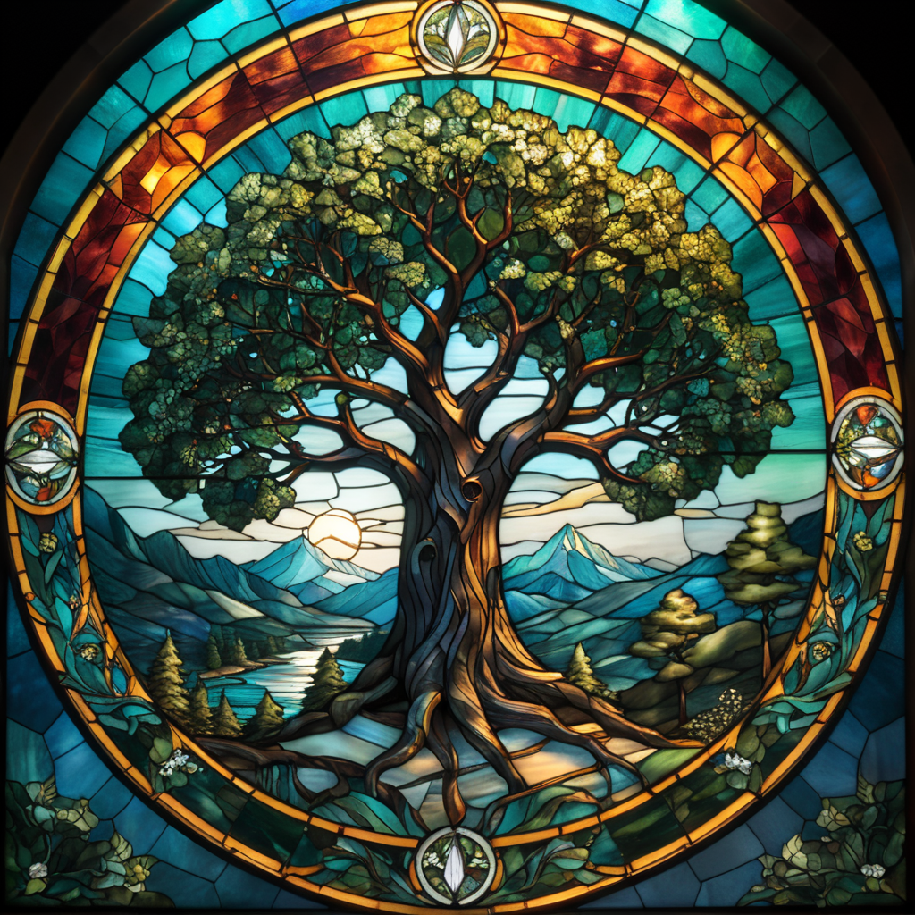liberty Stained glass Tiffany style tree themed, simple, vector style, few colors