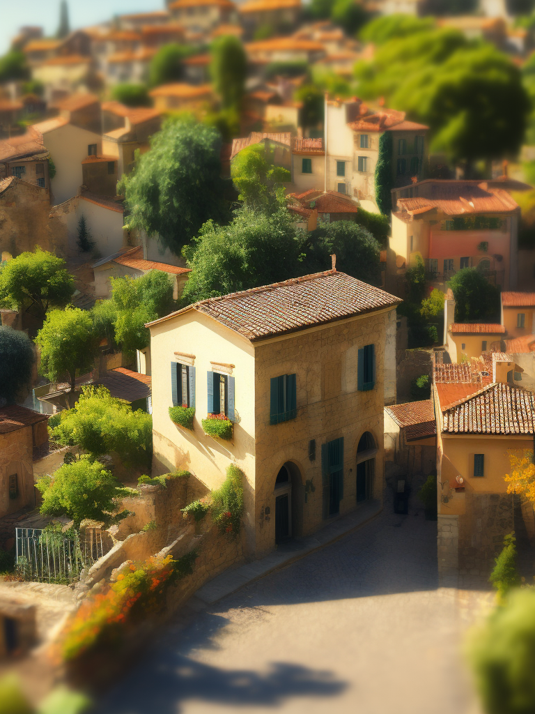 tilt shift photography of provance, depth of view, sunny, stunning architecture